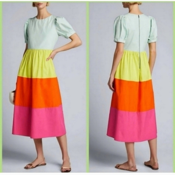 The Alice + Olivia Linnie Puff Sleeve Midi Dress in size 4 NWOT - Picture 4 of 14